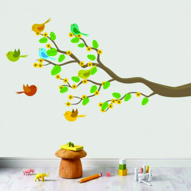 Αυτοκόλλητο τοίχου με ζώα Δέντρο με πουλάκια